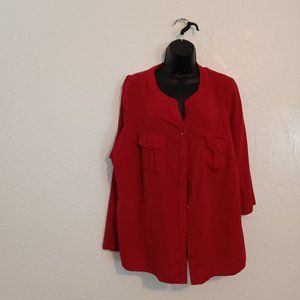 Casual red shirt with pockets.